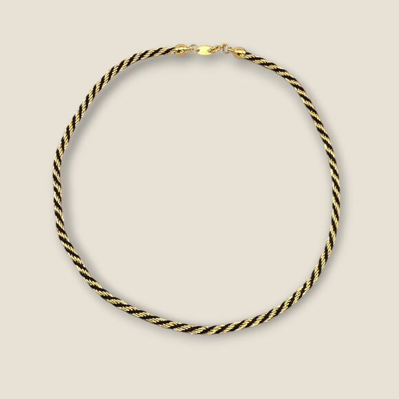 Gold and Black Enamel Twisted Rope Necklace – 1980s Vintage - Picture 3 of 10